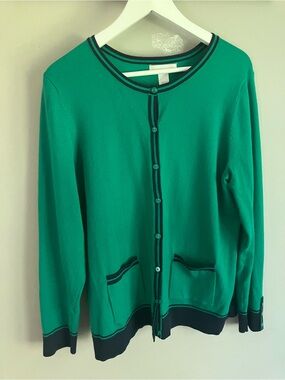 Christopher & Banks Green Sweater with Black Trim